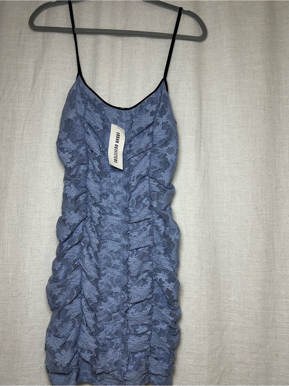 Urban Outfitters Blue Lace Ruched Slip Dress with Black Trim